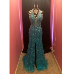 Blue Sequined/Rhinestone Pageant & Formal Dress